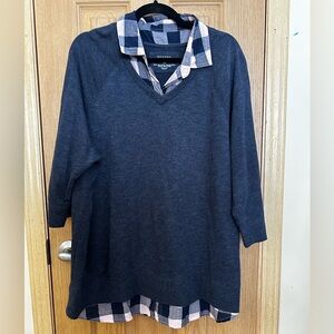 Women’s Sonoma Dark Blue Sweater with Checkered Shirt Sz 1X